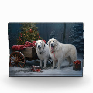 Great Pyrenees Snowy Sleigh Christmas Decor Photo Block