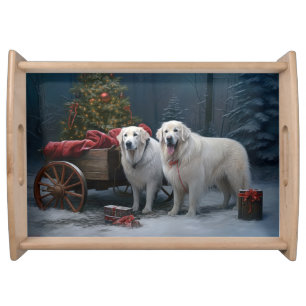Great Pyrenees Snowy Sleigh Christmas Decor Serving Tray