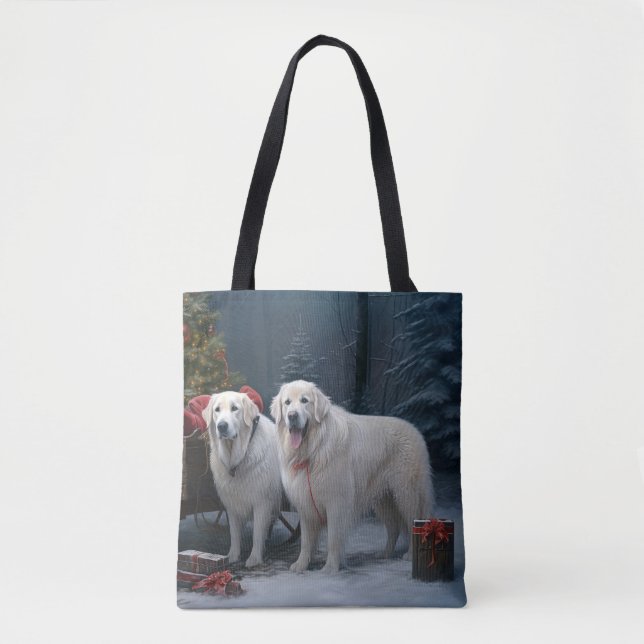 Great Pyrenees Snowy Sleigh Christmas Decor Tote Bag (Front)