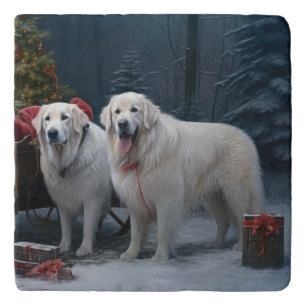 Great Pyrenees Snowy Sleigh Christmas Decor Trivet