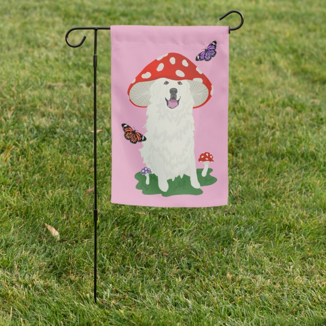 Great Pyrenees Spring /Summer Mushrooms Garden Flag (In SItu)