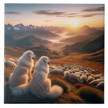 Great Pyrenees Start Of The Day Ceramic Tile by steelmoment at Zazzle