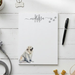 Great Pyrenees Watercolor Monogram Personalized Notepad