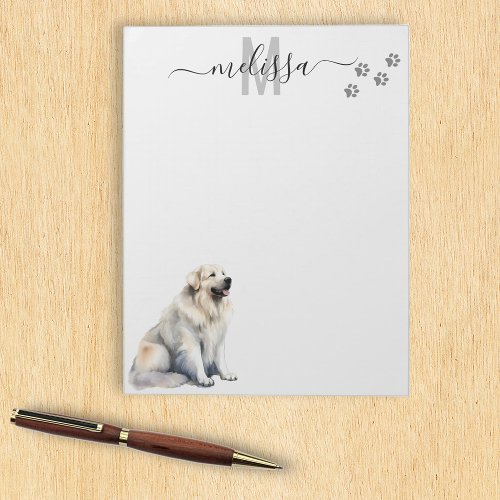 Great Pyrenees Watercolor Monogram Personalized  Notepad