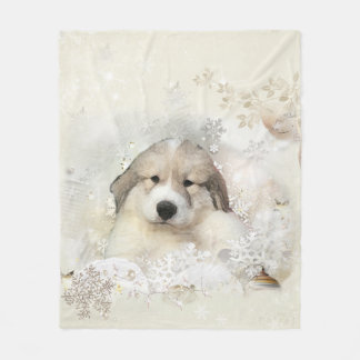Great Pyrenees Watercolor Puppy Fleece Blanket