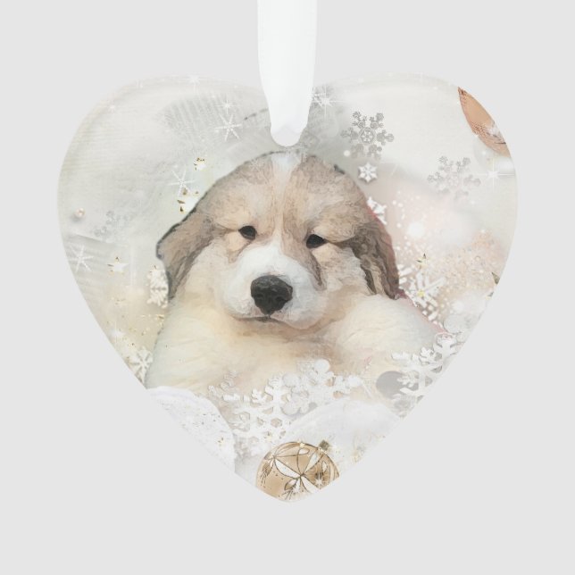 Great Pyrenees Watercolor Puppy Holiday Ornament (Front)