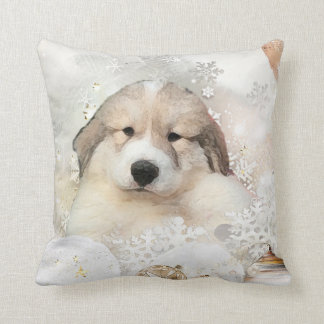 Great Pyrenees Watercolor Puppy Holiday Throw Pillow