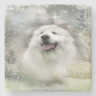 Great Pyrenees Winter Scene Stone Coaster