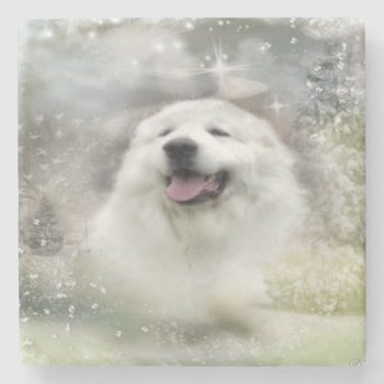 Great Pyrenees Winter Scene Stone Coaster by steelmoment at Zazzle