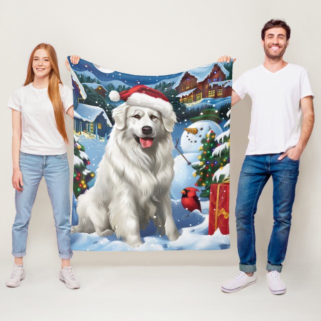 Great Pyrenees Winter Wonderland Christmas Joy Fleece Blanket (In Situ)