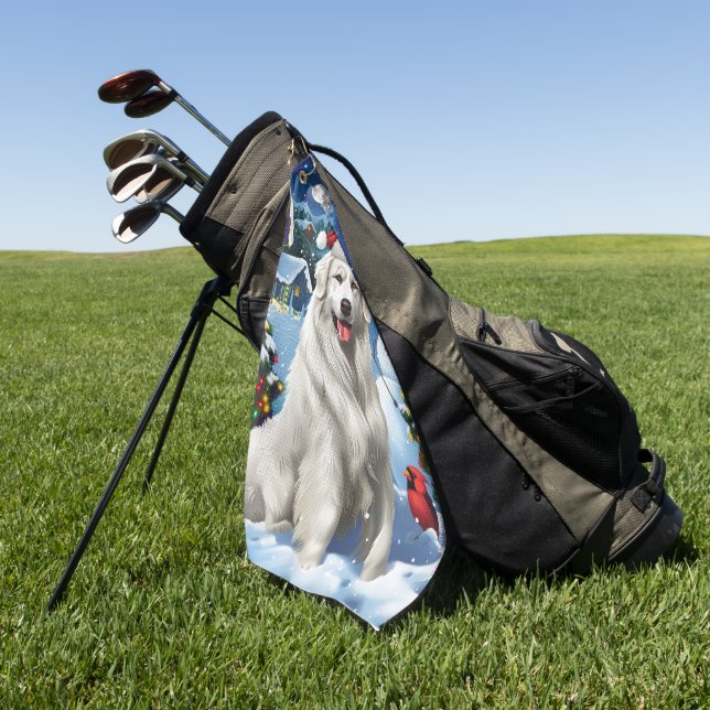 Great Pyrenees Winter Wonderland Christmas Joy Golf Towel (Green)