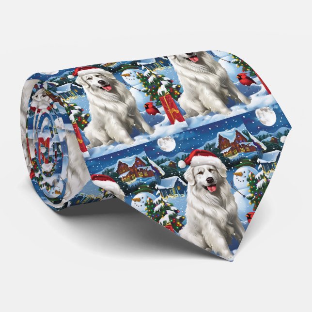 Great Pyrenees Winter Wonderland Christmas Joy Neck Tie (Rolled)