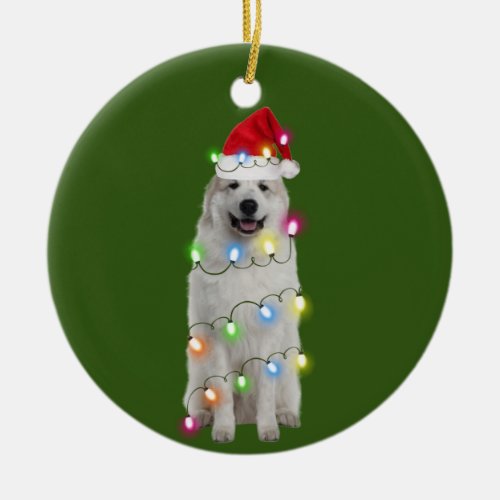 Great Pyrenees With Christmas Scafts Santa Ceramic Ornament