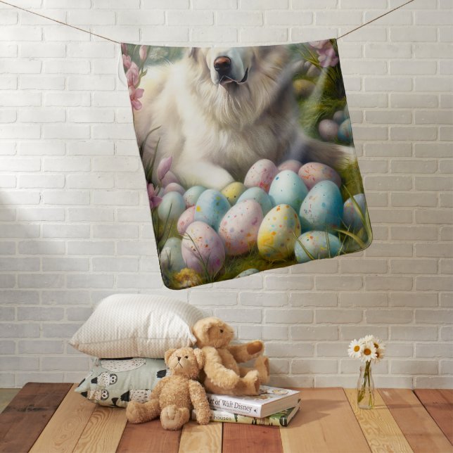 Great Pyrenees with Easter Eggs  Baby Blanket (In Situ)