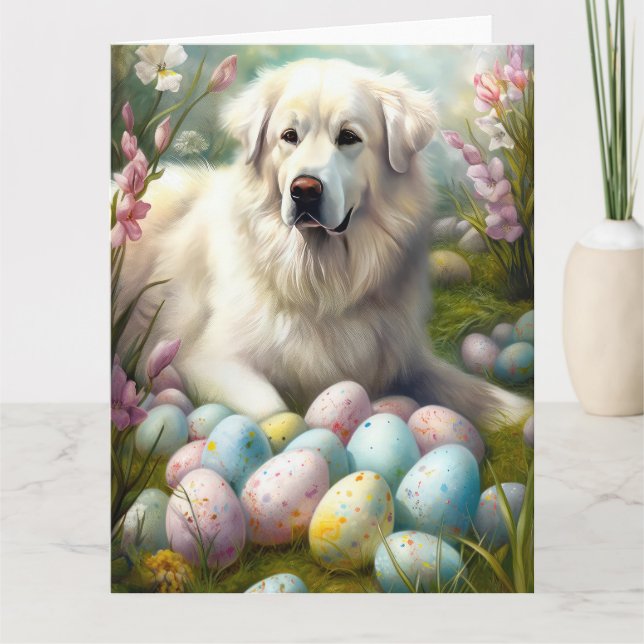 Great Pyrenees with Easter Eggs  Card (Front)