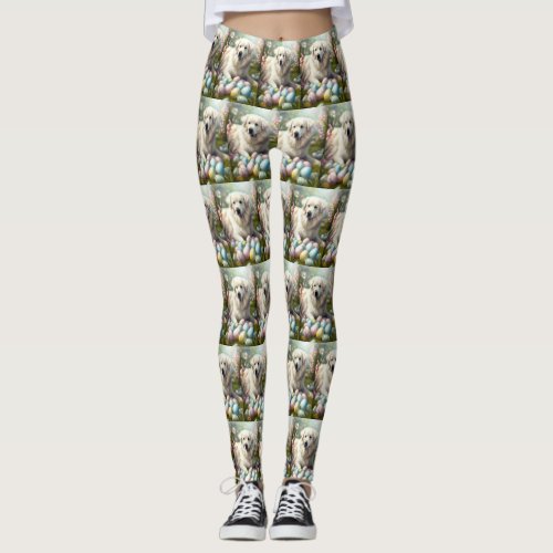 Great Pyrenees with Easter Eggs  Leggings