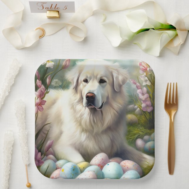 Great Pyrenees with Easter Eggs  Paper Plates (Wedding)