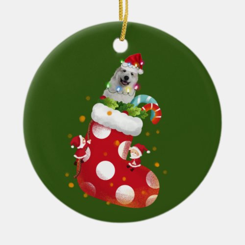 Great pyrenees With Hat LIGHTS Christmas Ceramic Ornament