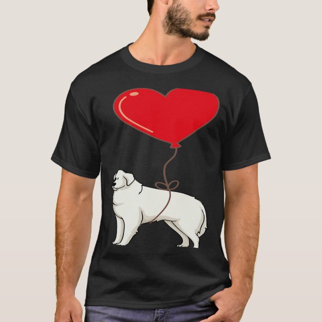 Great Pyrenees With Heart Balloon Valentines Day L T-Shirt (Front)