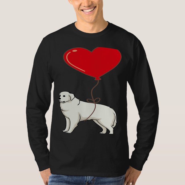 Great Pyrenees With Heart Balloon Valentines Day L T-Shirt (Front)