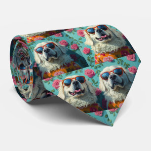 Great Pyrenees With Heart Roses Valentine's Day Neck Tie
