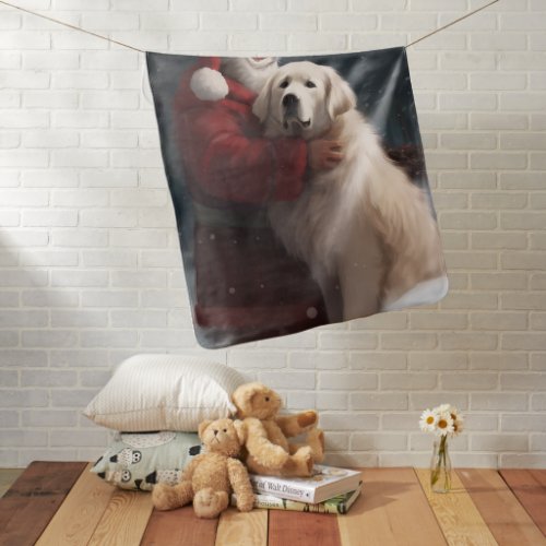 Great Pyrenees With Santa Claus Festive Christmas Baby Blanket