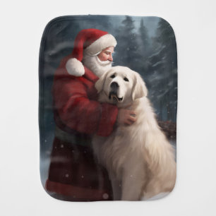 Great Pyrenees With Santa Claus Festive Christmas Baby Burp Cloth