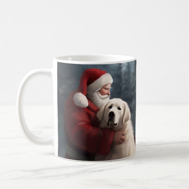 Great Pyrenees With Santa Claus Festive Christmas Coffee Mug (Left)