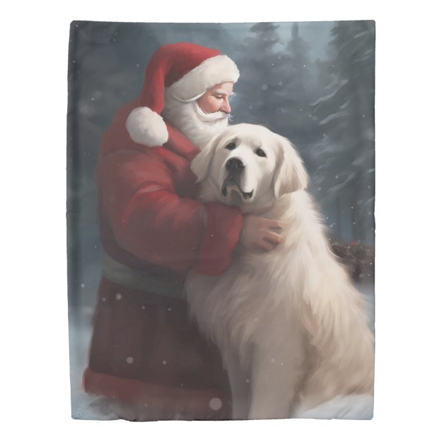 Great Pyrenees With Santa Claus Festive Christmas Duvet Cover (Front)