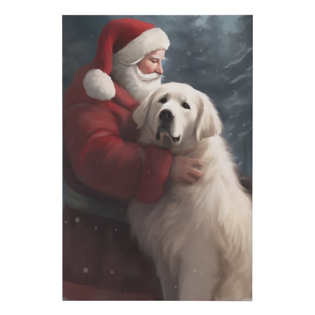 Great Pyrenees With Santa Claus Festive Christmas Faux Canvas Print (Front)