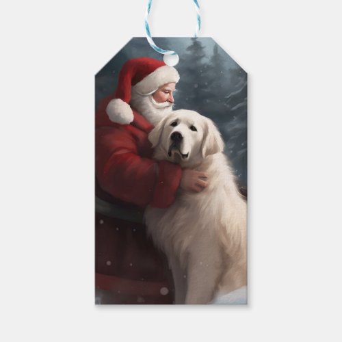 Great Pyrenees With Santa Claus Festive Christmas Gift Tags