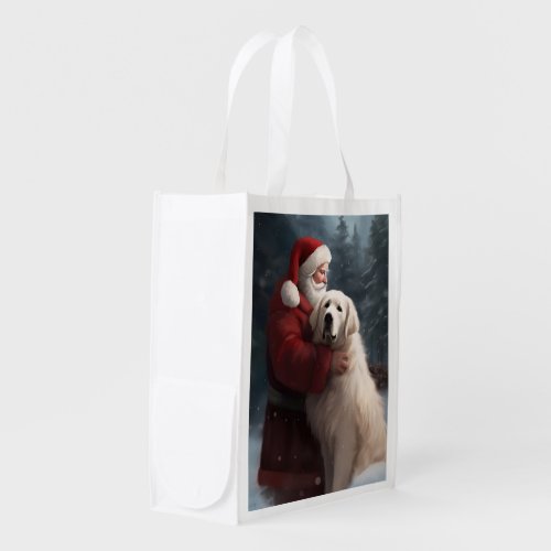 Great Pyrenees With Santa Claus Festive Christmas Grocery Bag