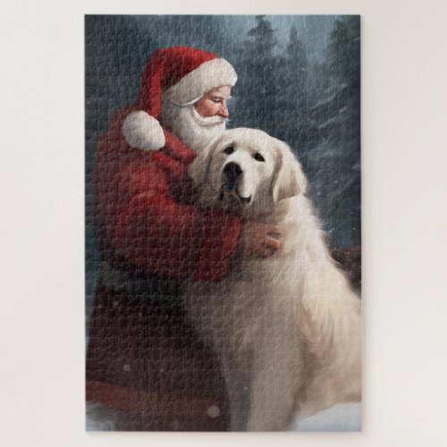 Great Pyrenees With Santa Claus Festive Christmas Jigsaw Puzzle