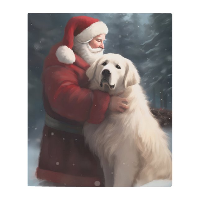 Great Pyrenees With Santa Claus Festive Christmas Metal Print (Front)