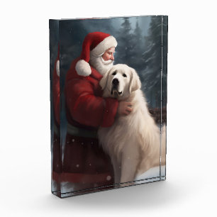 Great Pyrenees With Santa Claus Festive Christmas Photo Block