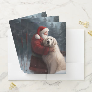 Great Pyrenees With Santa Claus Festive Christmas Pocket Folder