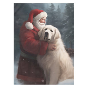 Great Pyrenees With Santa Claus Festive Christmas Tablecloth