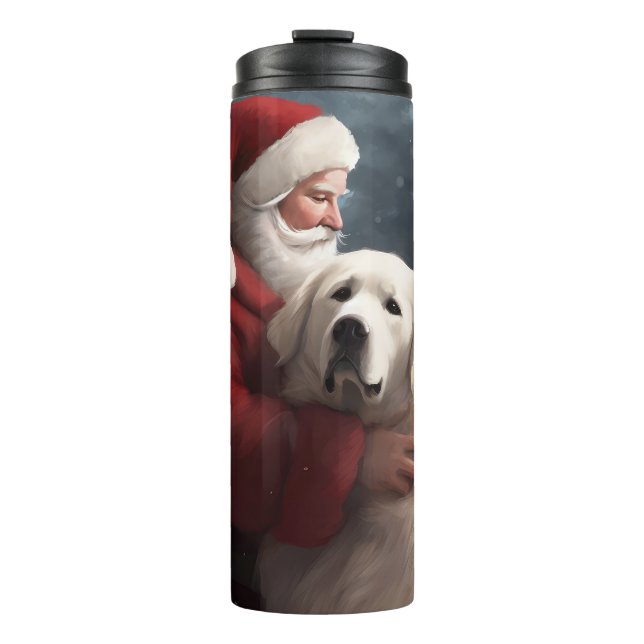 Great Pyrenees With Santa Claus Festive Christmas Thermal Tumbler (Front)