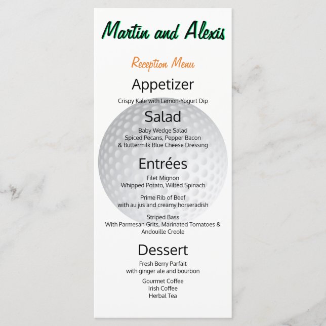 Great Reception ⛳ Fabulous Golf Ball Wedding Menu (Front)