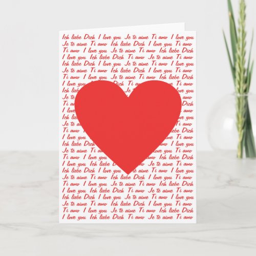 Great red heart on I love you writing Card