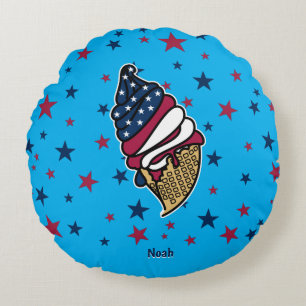 Great Red White Blue Ice Cream Cone Round Pillow