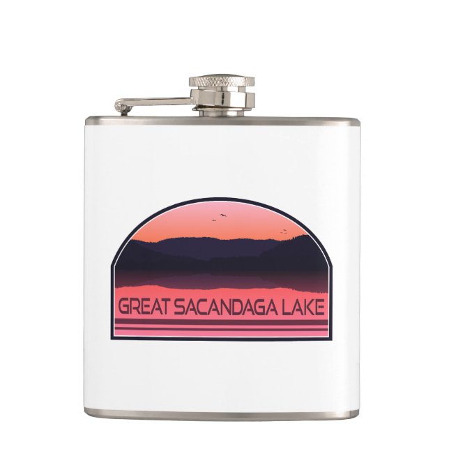 Great Sacandaga Lake New York Red Sunrise Flask (Front)