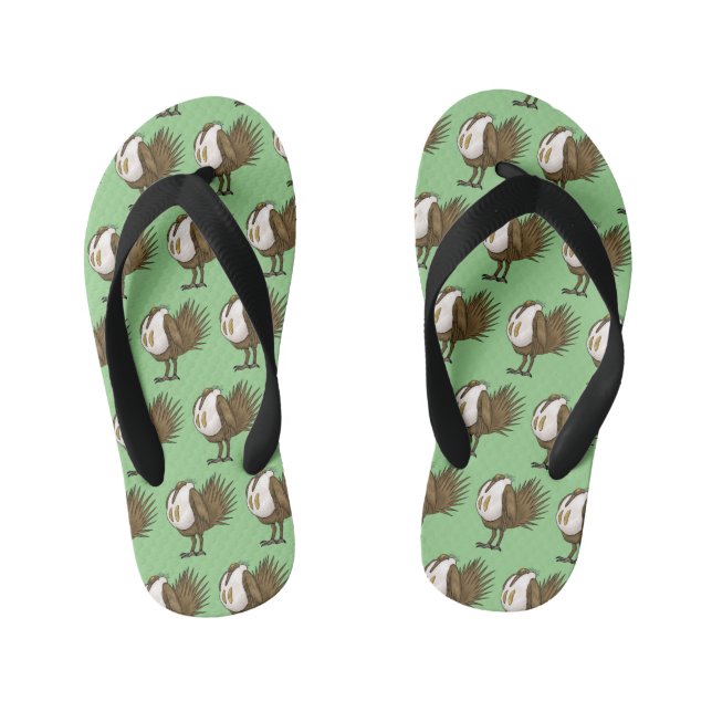 Great sage grouse bird cartoon illustration  kid's flip flops (Footbed)