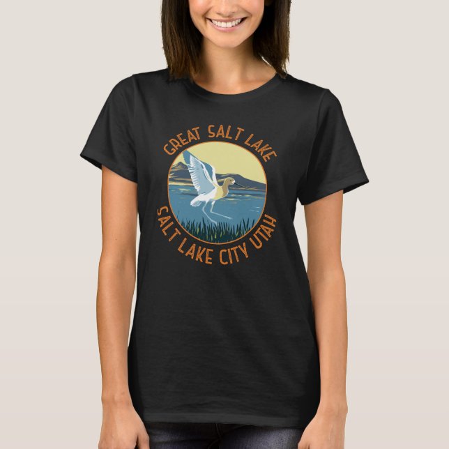 Great Salt Lake American Avocet Retro Distressed T-Shirt (Front)