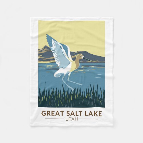 Great Salt Lake American Avocet Travel Art Vintage Fleece Blanket