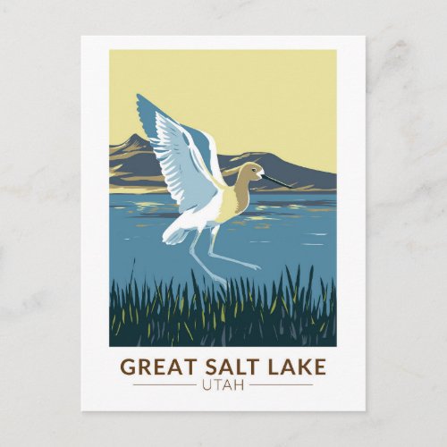 Great Salt Lake American Avocet Travel Art Vintage Postcard