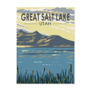 Great Salt Lake Utah Travel Art Vintage Postcard