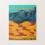 Great Sand Dunes National Park Colorado Vintage  Jigsaw Puzzle<br><div class="desc">Great Sand Dunes vector artwork design. The park is in southern Colorado. It’s known for huge dunes like the towering Star Dune,  and for the seasonal Medano Creek and beach created at the base of the dunes.</div>