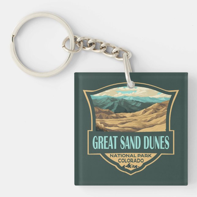 Great Sand Dunes National Park Illustration Retro Keychain (Front)