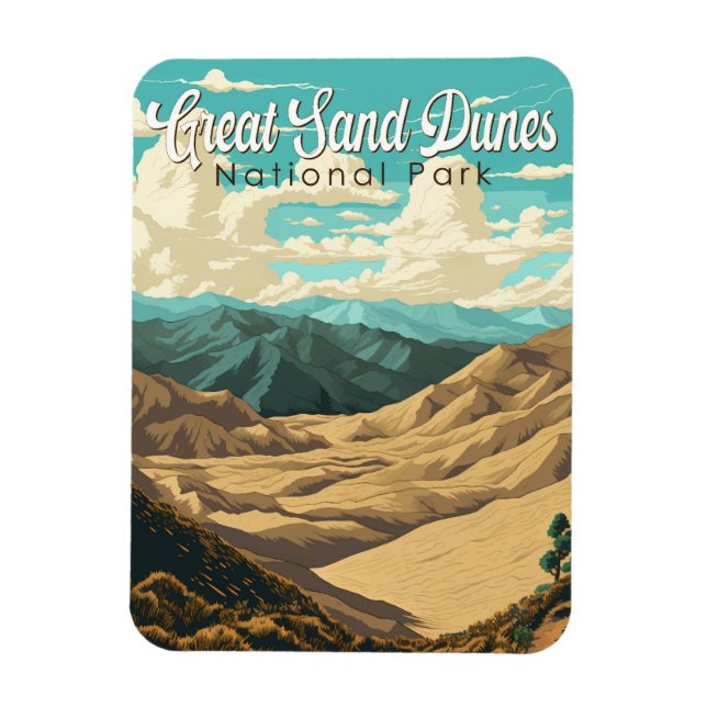 Great Sand Dunes National Park Illustration Retro Magnet (Vertical)